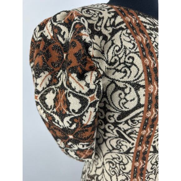 Flying Tomato Size Large Jacquard Metallic Sweater Dress Puff Sleeves Baroque - Picture 6 of 14